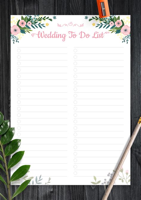 Simple Wedding To Do List Printable