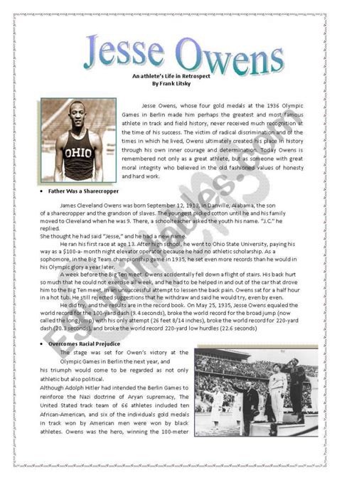 Simple Work Sheet Jesse Owens Printable