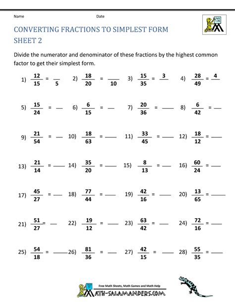 simplify hard fractions sheet printable template