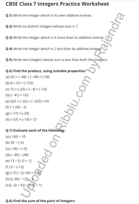 simplify questions for class 7 with answers pdf cbse