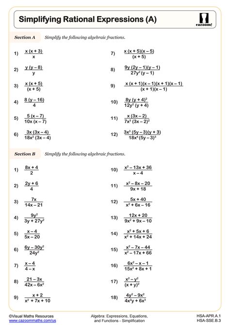 simplify rational expressions worksheet with answers