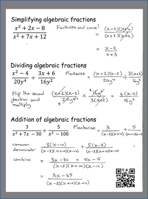 simplifying algebraic fractions worksheet gcse