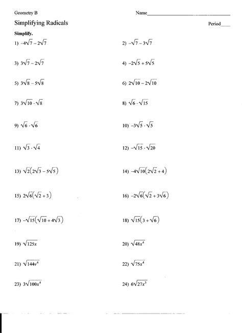 simplifying negative radicals worksheet pdf