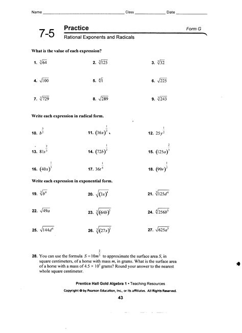 simplifying radicals and rational exponents worksheet