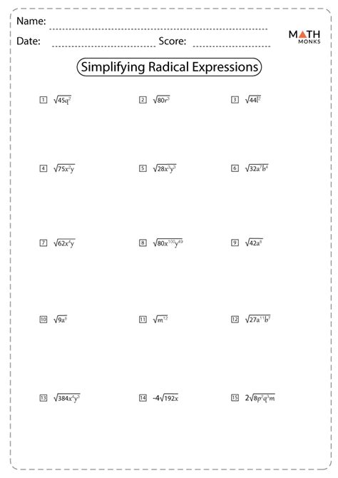 simplifying radicals worksheet with answers pdf grade 9