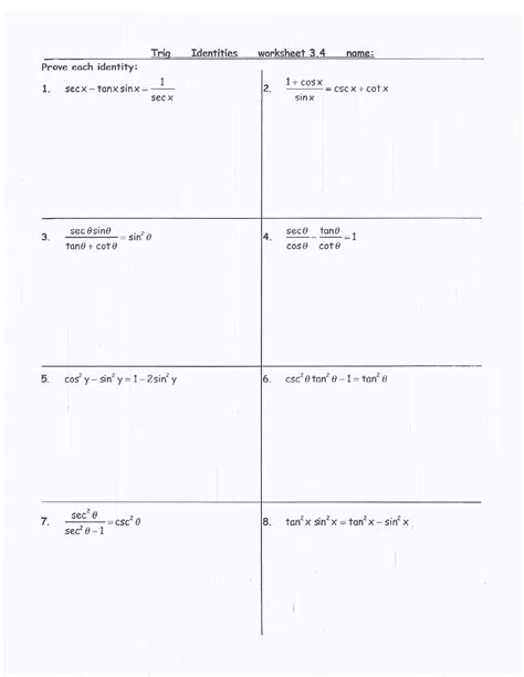 simplifying trig identities worksheet with answers