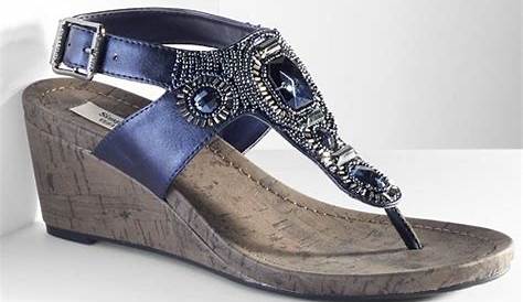 Simply Vera Vera Wang Metallic Blue Jeweled Shoes, Women's Thong Wedge