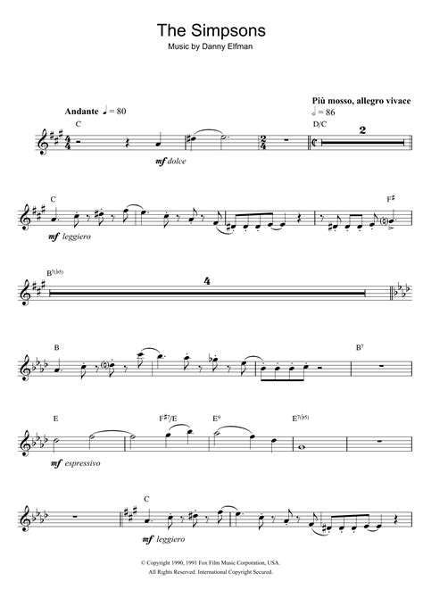 simpsons theme song saxophone sheet music