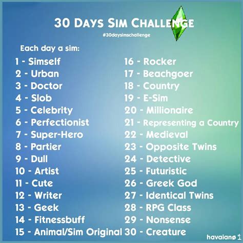 sims challenge ideas