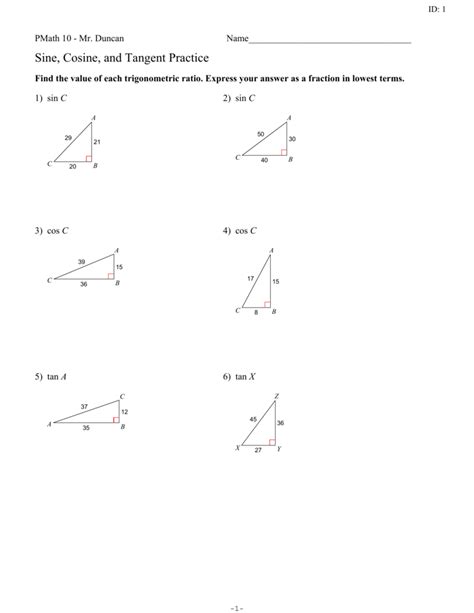 sin cos tan practice problems with answers