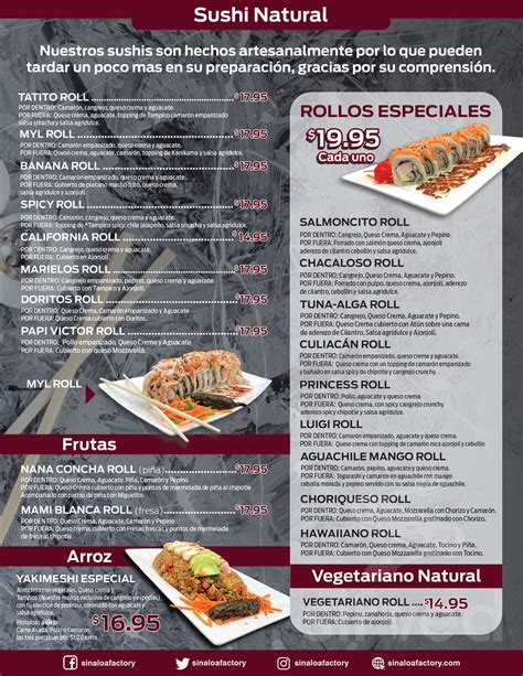 sinaloa factory menu