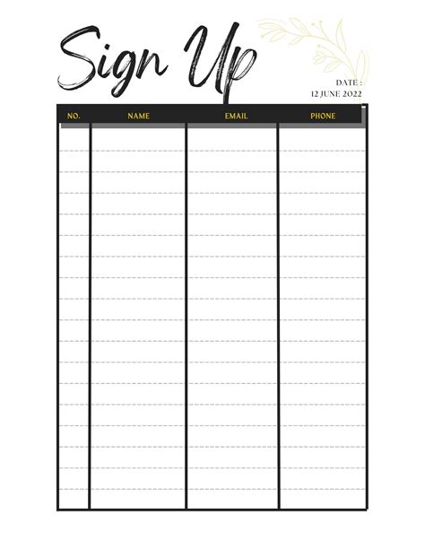 Signup Sheet Template Free Word Templates