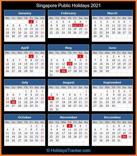 singapore calendar 2021 with public holidays