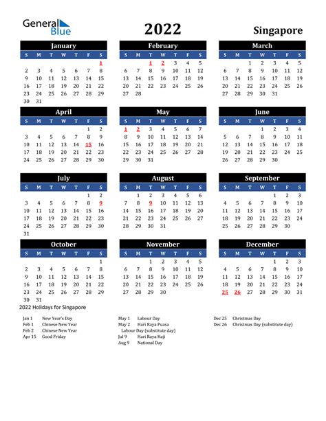 singapore calendar 2022 with public holidays