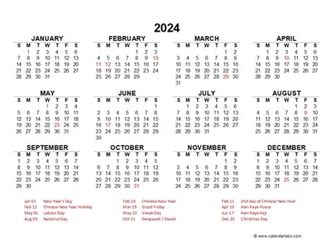 singapore calendar year 2024