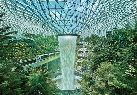 singapore changi airport waterfall top view