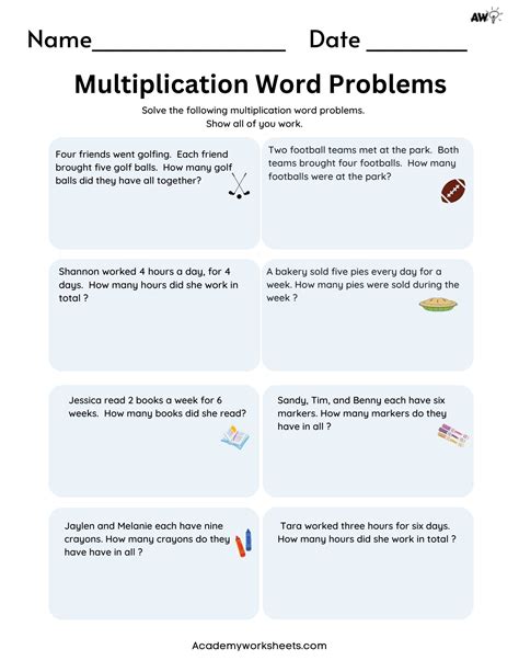 Single Digit Multiplication Word Problems Printable