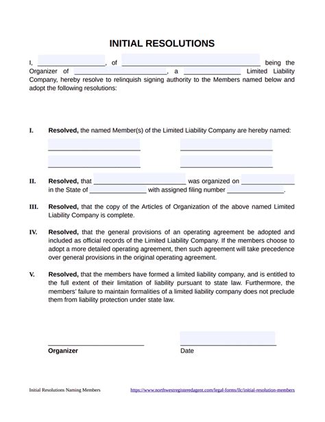 single member llc resolution form template