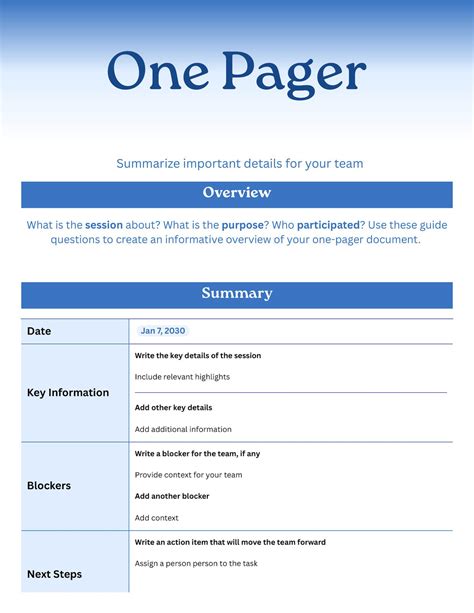 single page documentation template