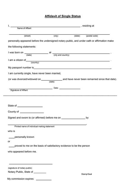 Single Status Affidavit Form Printable
