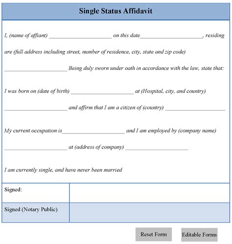 Single Status Affidavit Form Texas