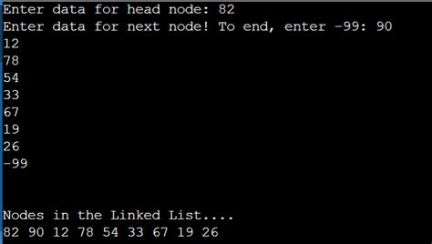 singly linked list program in c with output