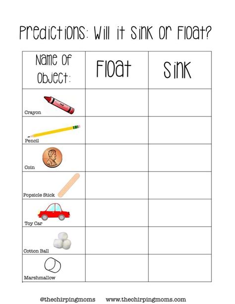 sink or float worksheet pdf