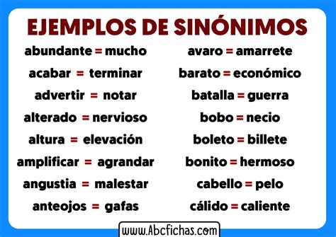 Ejemplos de Sinónimos El uso de los sinónimos en la Lengua