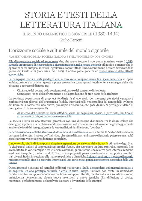 sintesi letteratura italiana maturità pdf