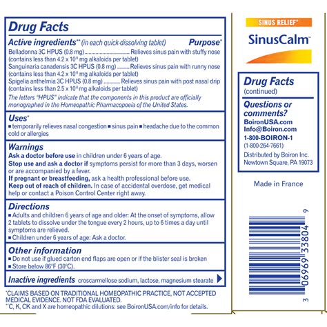 sinus calm ingredients