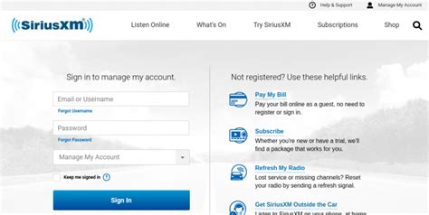 siriusxm my account online payment login