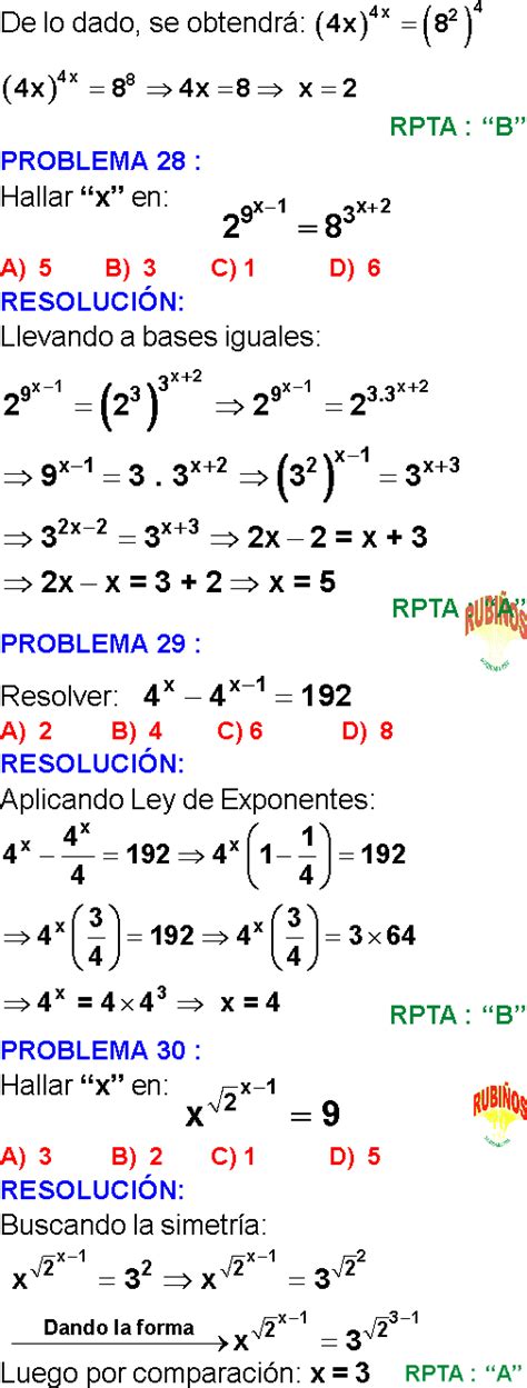 ECUACIONES EXPONENCIALES EJERCICIOS RESUELTOS en PDF