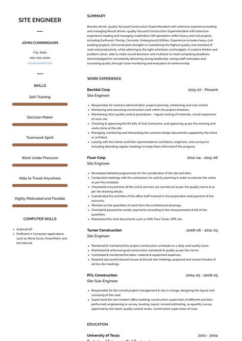 Site Engineer Resume Examples and Tips Zippia