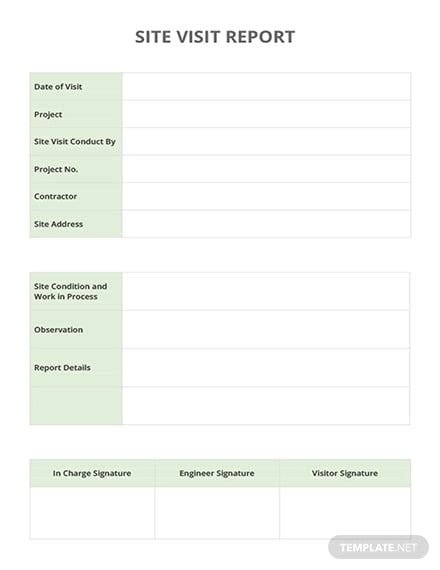 site visit report format in excel