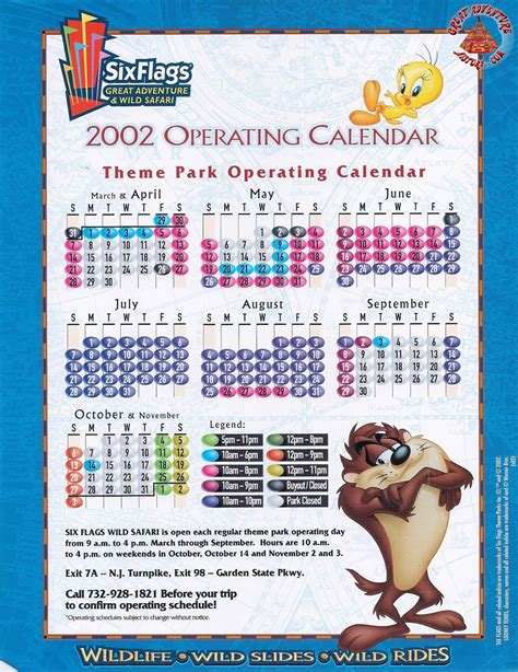Six Flags Great Adventure Calendar