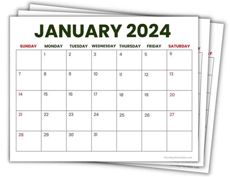 Size Format Printable Calendars