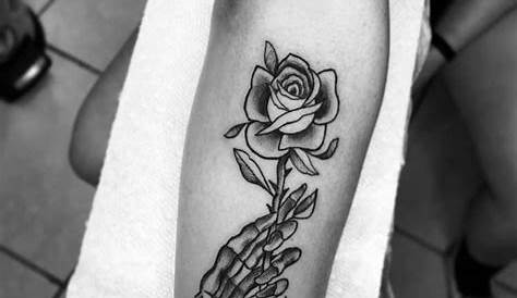 Skeleton Hand Holding Rose Tattoo Pin On Ink