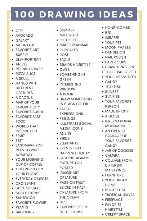 Sketchbook Ideas List