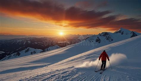 Skiing Mountains Sunset