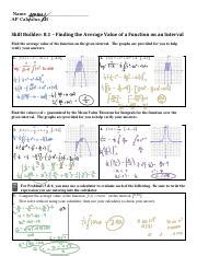 skill builder 8.1 finding the average value of a function on an interval answer key