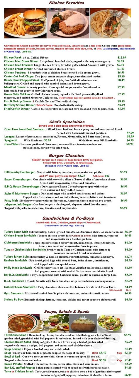 Skillets Restaurant Pasadena Menu