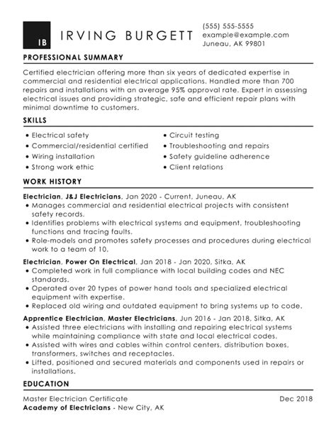 skills examples for resume electrical