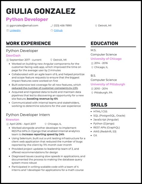 skills in resume for python developer