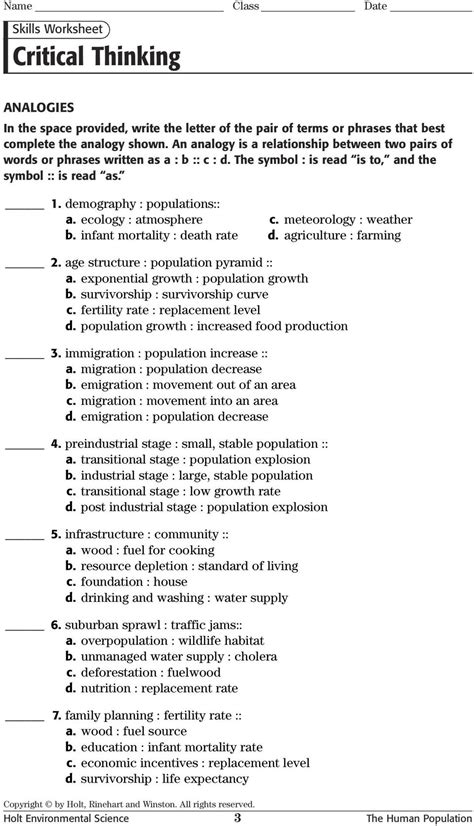 skills worksheet critical thinking analogies answer key