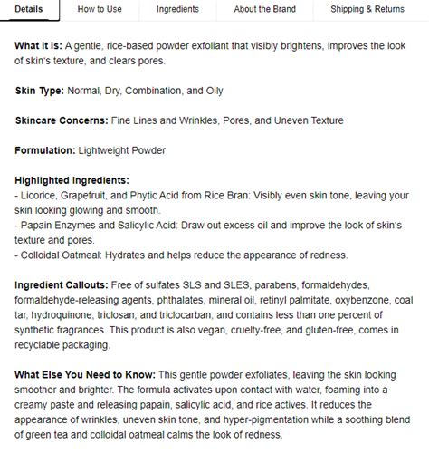 skincare product description example