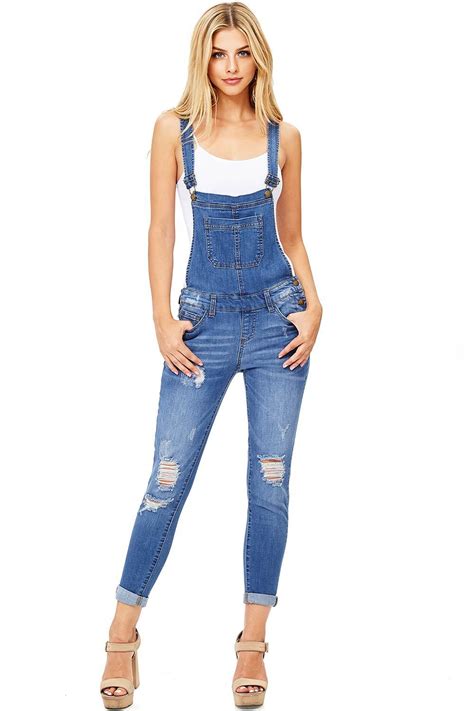 skinny leg denim overalls