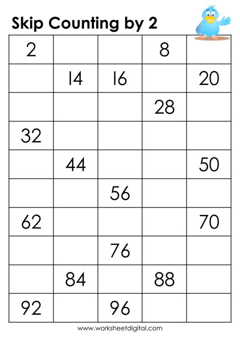 Skip Counting 2S Printable