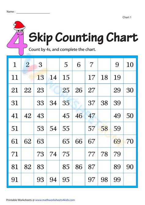 Skip Counting By 4S Printable