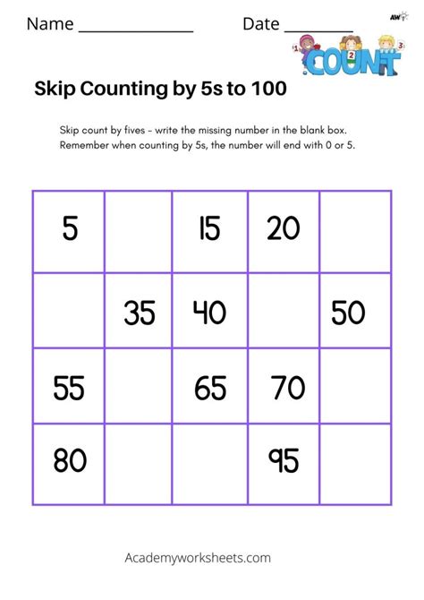 Skip Counting By Five Printable
