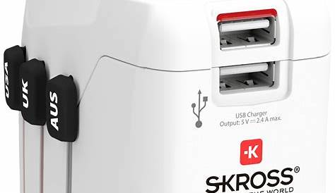 Skross World Adapter Pro Light Usb SKROSS PRO USB Travel (3Pole, With